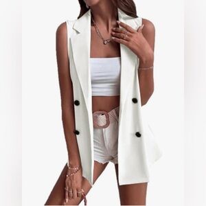 Stylish White Sleeveless Blazer